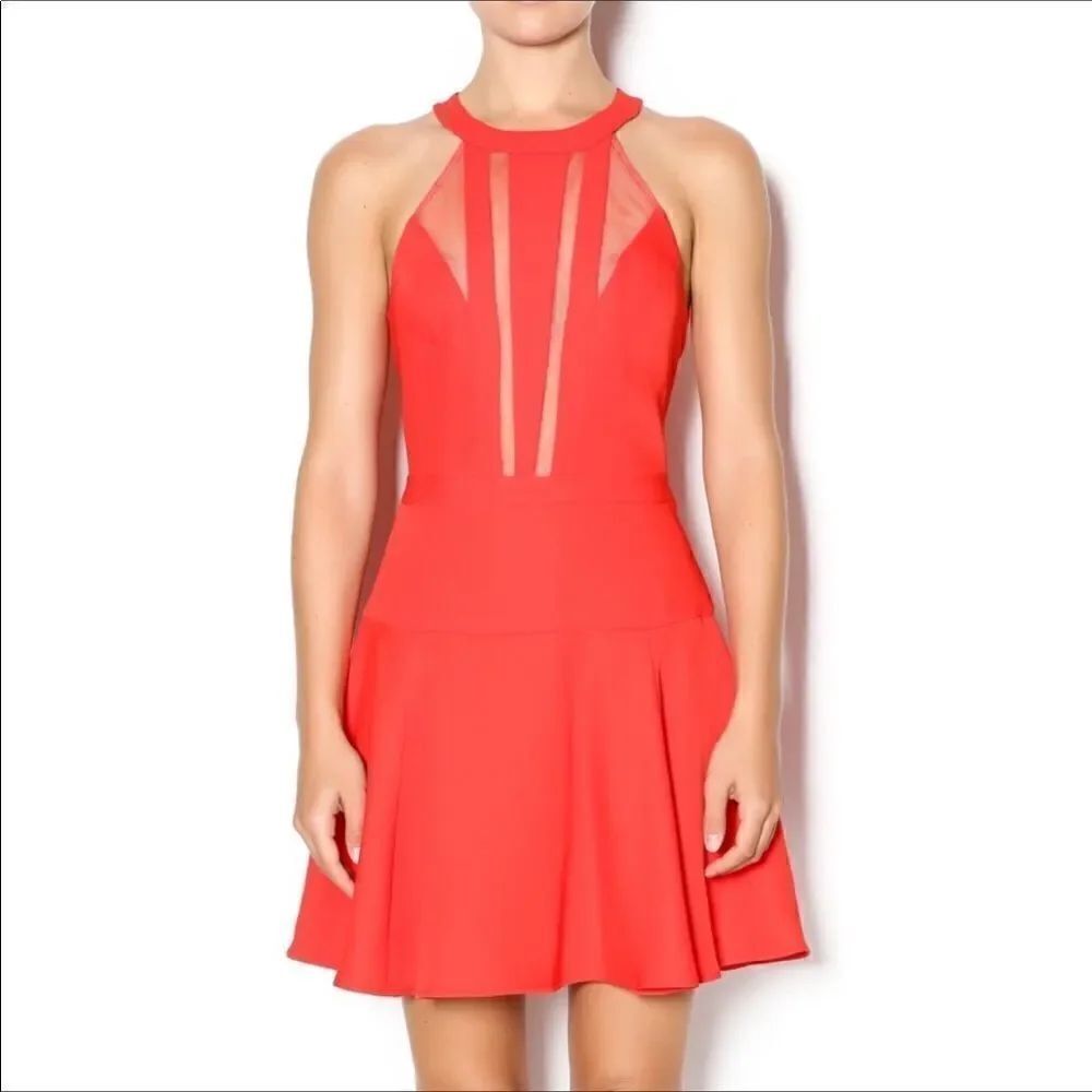 BCBGMaxazria “Poppy” Red halter top skater Dress